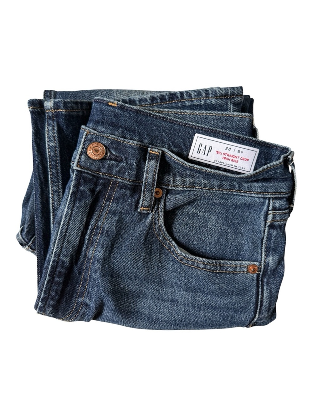 GAP 90s Slim Straight Crop High-Rise Jeans Blue 28S/6S Like New